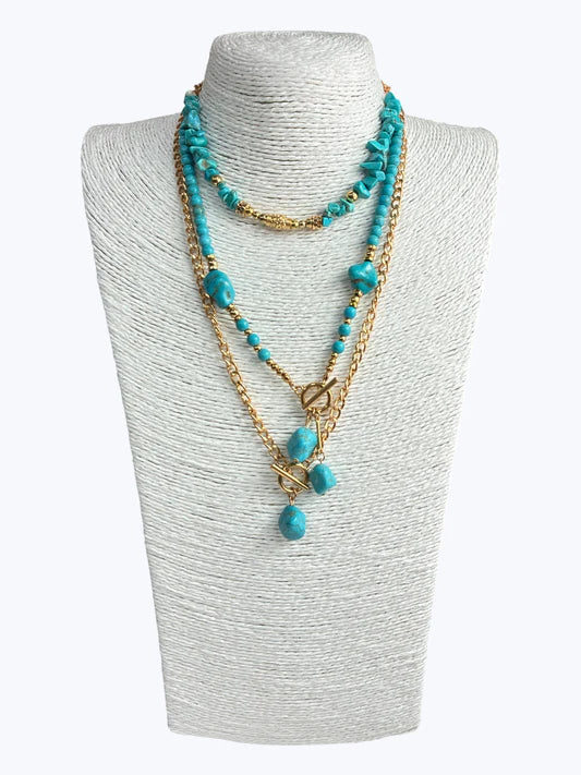 Turquoise Stones & Toggle Layered Necklace